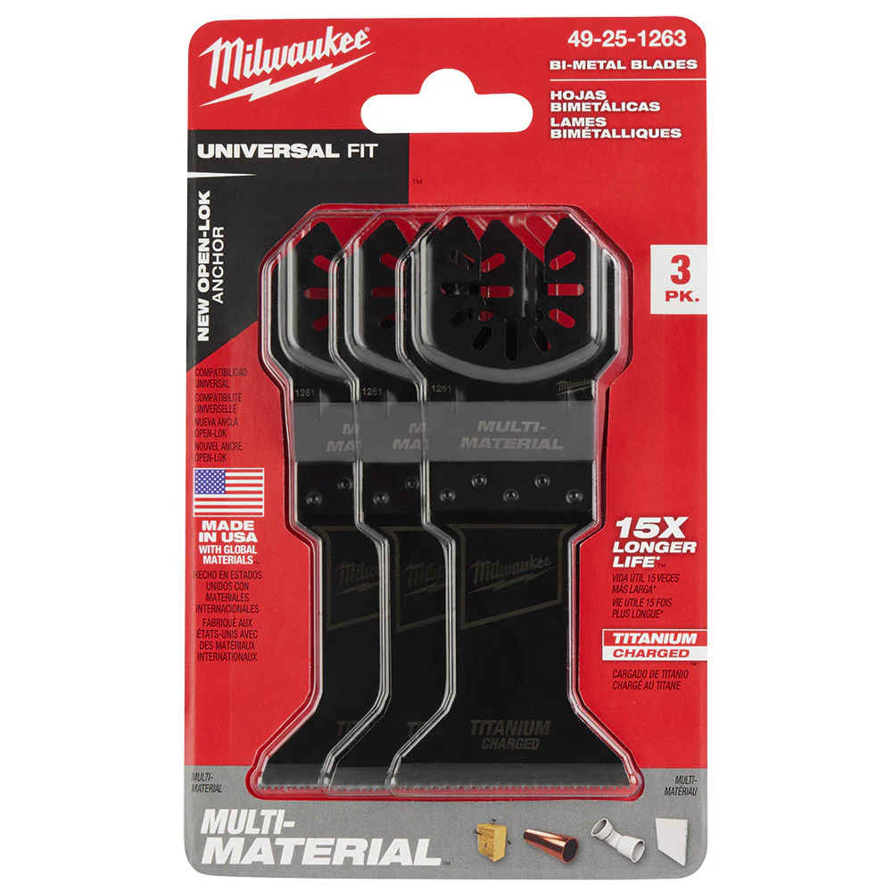 Milwaukee OPEN-LOK™ 1-3/4" TITANIUM CHARGED™ Bi-Metal Multi-Material Multi-Tool Blades (3 PK) - Image 8