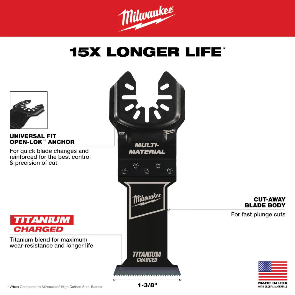 Milwaukee OPEN-LOK™ 1-3/8" TITANIUM CHARGED™ Bi-Metal Multi-Material Multi-Tool Blades (3 PK) - Image 4
