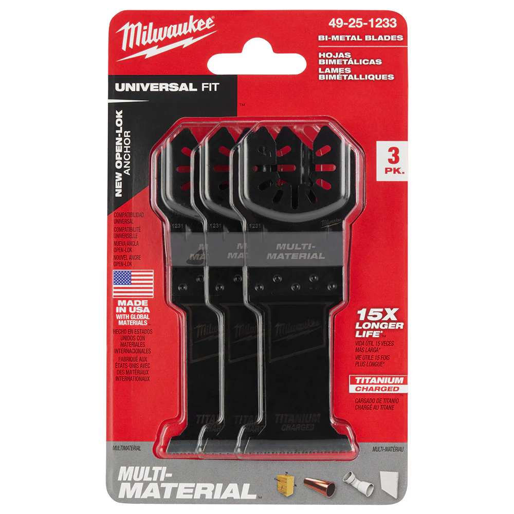Milwaukee OPEN-LOK™ 1-3/8" TITANIUM CHARGED™ Bi-Metal Multi-Material Multi-Tool Blades (3 PK) - Image 9