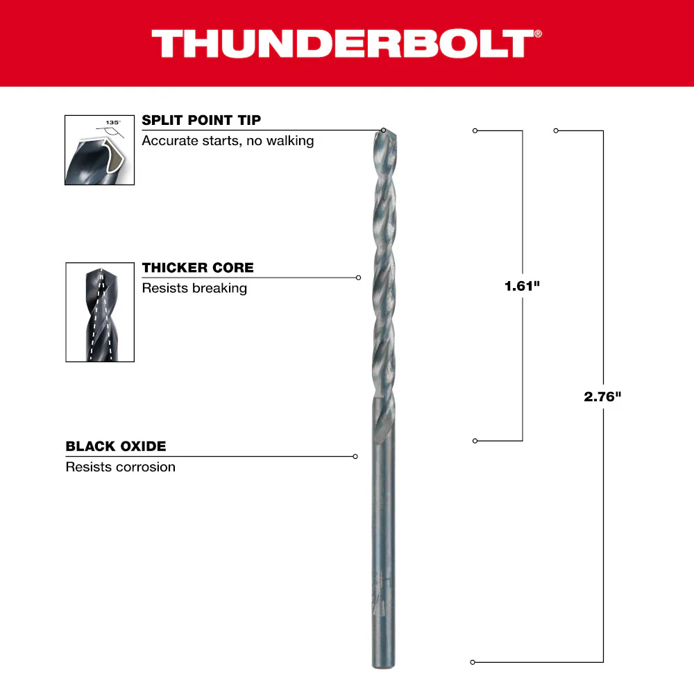 Milwaukee 1/8" THUNDERBOLT® Black Oxide Drill Bit - Image 3