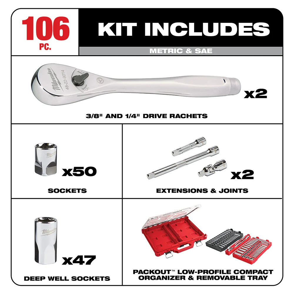 Milwaukee 106Pc Ratchet/Socket Set-PACKOUT - Image 2