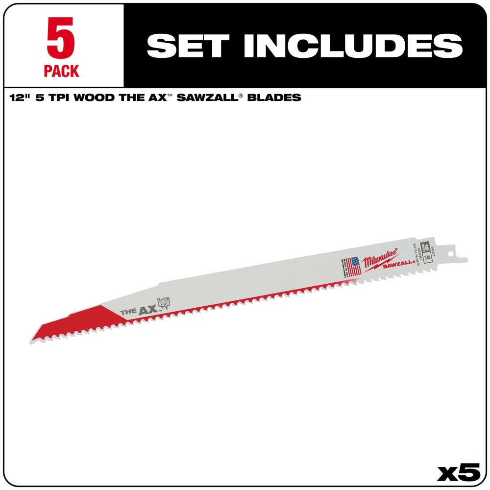 Milwaukee 12" 5TPI AxSawz Blades (5Pk) - Image 2