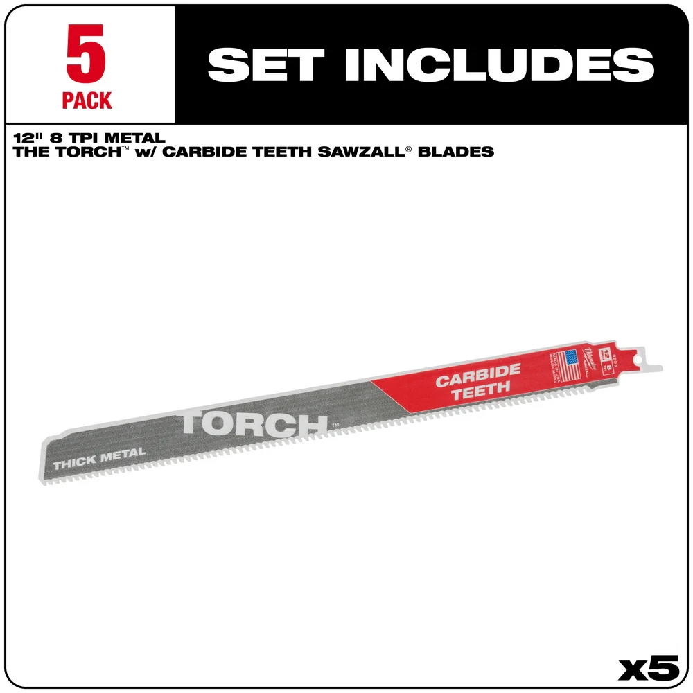 Milwaukee 12" 7TPI Carbide Teeth Blade 5PK - Image 2