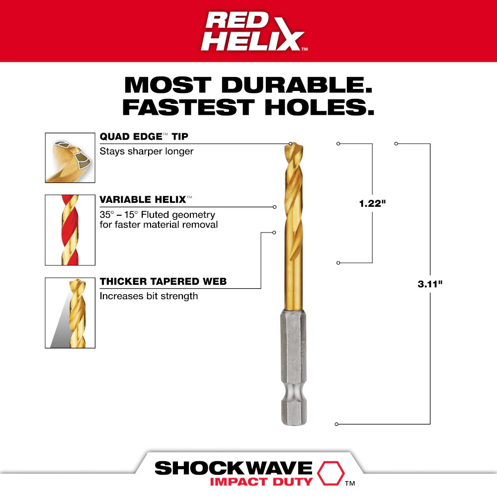 Milwaukee 13/64" SHOCKWAVE™ Impact Duty RED HELIX™ Titanium Drill Bit - Image 3
