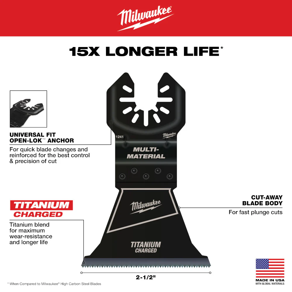 Milwaukee OPEN-LOK™ 2-1/2" TITANIUM CHARGED™ Bi-Metal Multi-Material Multi-Tool Blade - Image 4