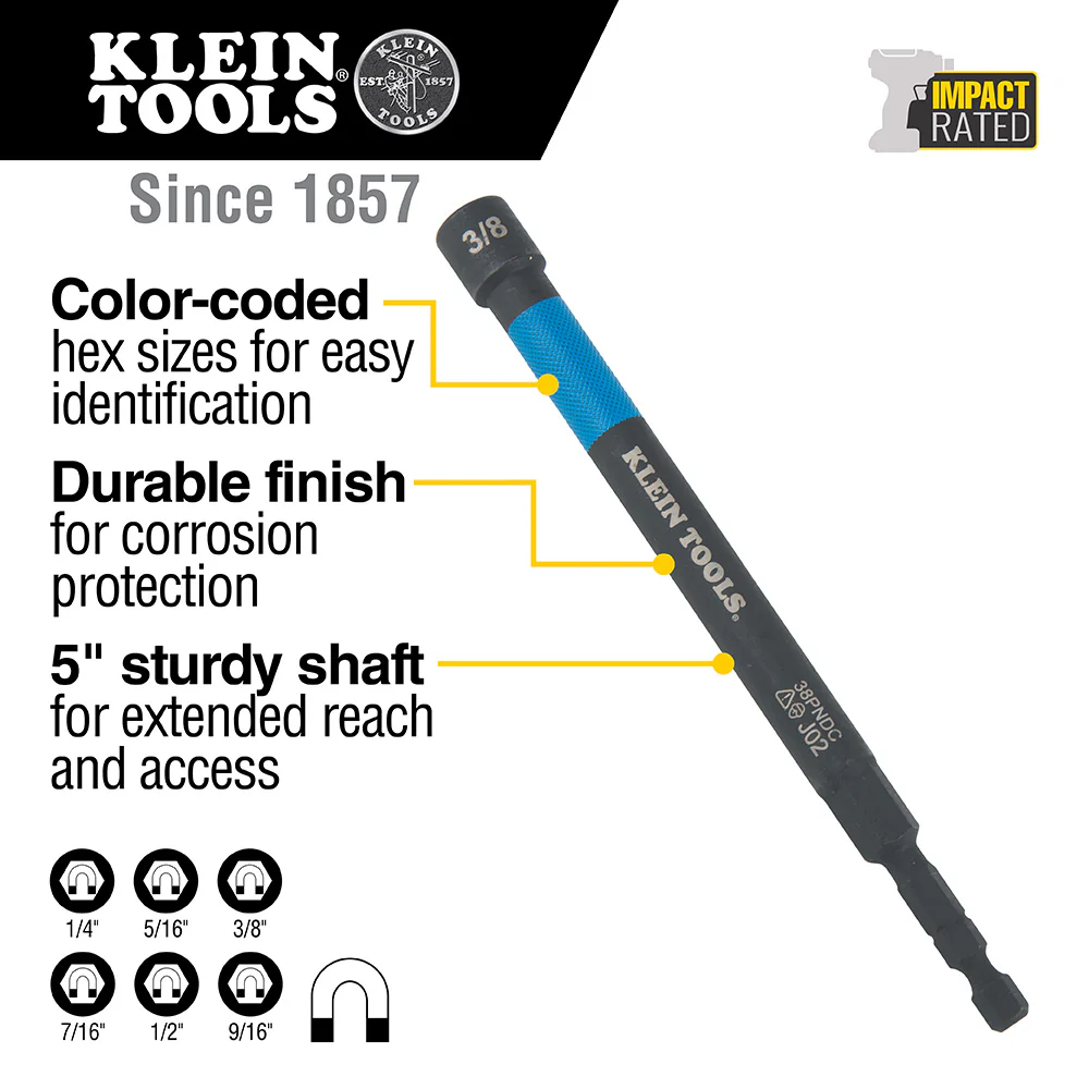 Klein Tools Magnetic Color-Coded Power Nut Setters, 6-Piece Set, Model 32930* - Image 2