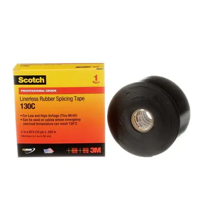 3M 2" wide Scotch Linerless Rubber Splicing Tape, Black, Model 130C-2x30