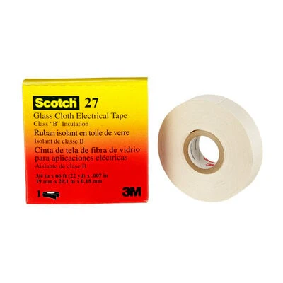 3M Scotch Glass Cloth Electrical Tape, White, 3/4in x 66ft, Rubber Thermosetting Adhesive, Model 27-3/4X66