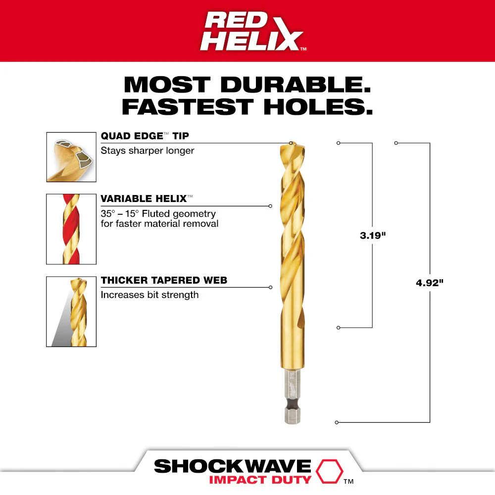 Milwaukee 7/16" SHOCKWAVE™ Impact Duty RED HELIX™ Titanium Drill Bit - Image 3