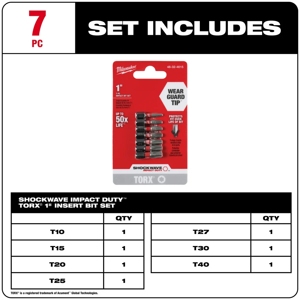 Milwaukee SHOCKWAVE™ TORX® 1” Insert Bit Set - 7PC - Image 3
