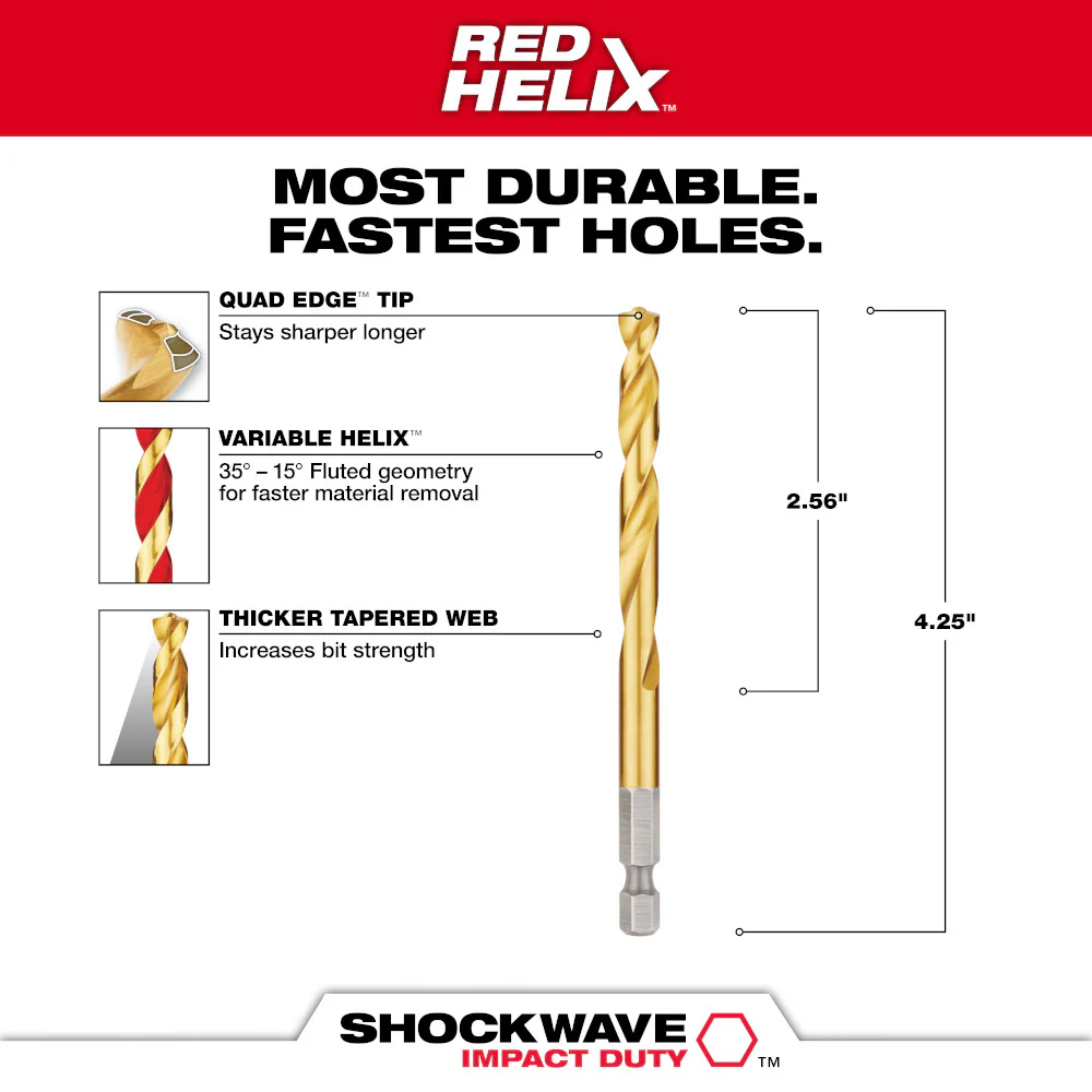 Milwaukee 9/32" SHOCKWAVE™ Impact Duty RED HELIX™ Titanium Drill Bit - Image 3