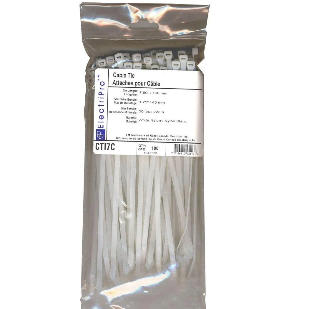 ElectriPro 11" White Nylon Indoor Cable Ties (100 units), Model EPOCTI11C