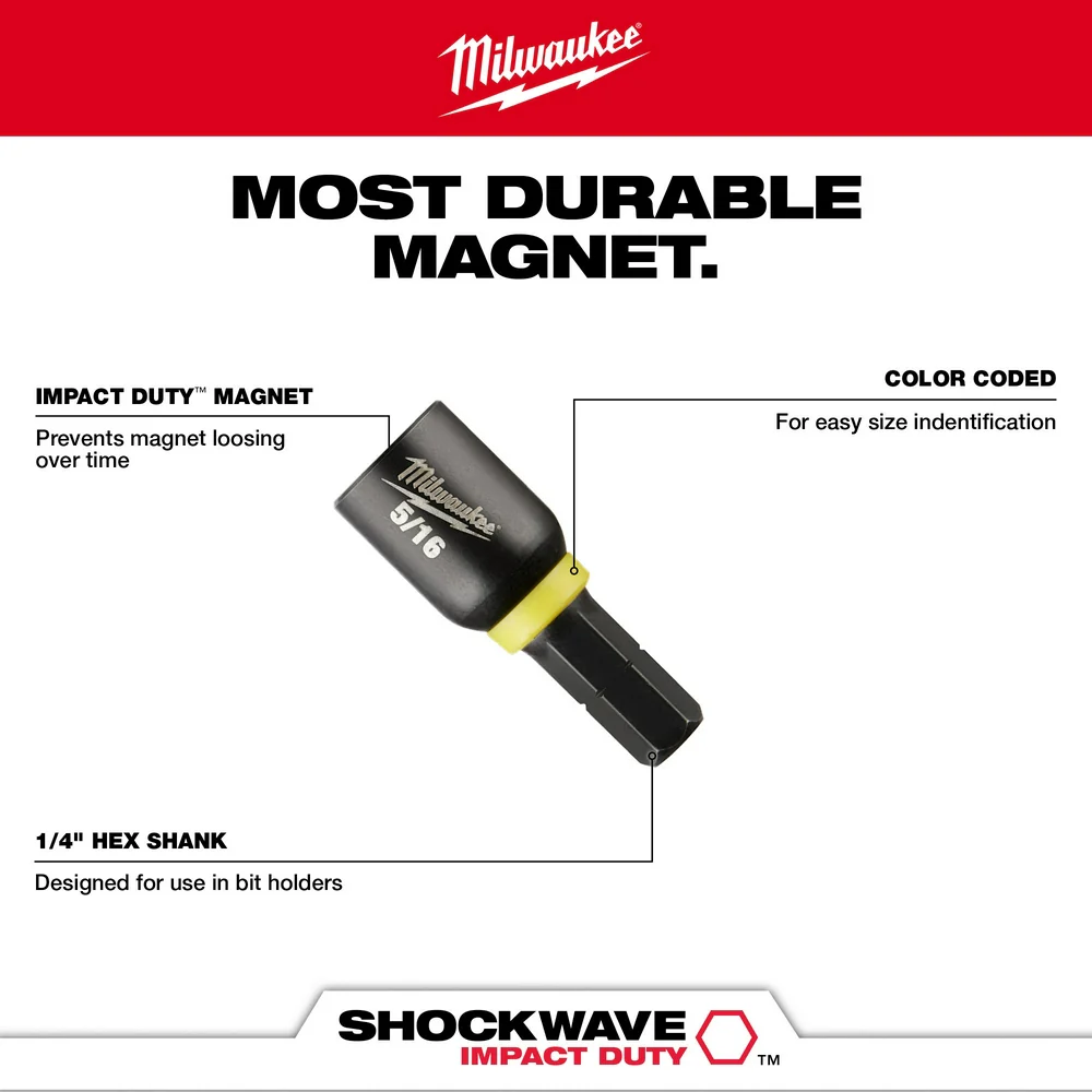 Milwaukee SHOCKWAVE™ 1" Impact Duty Insert Magnetic Nut Driver Set 5PC - Image 4