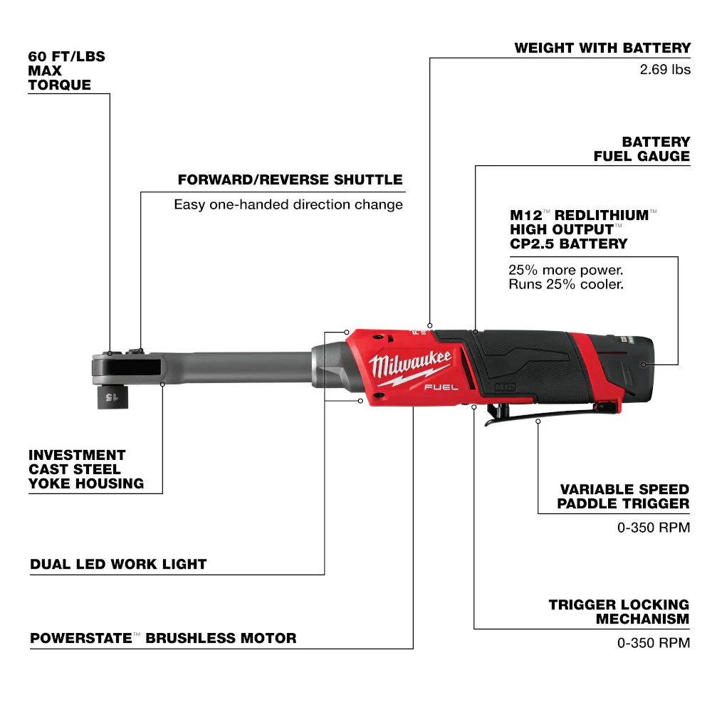 Milwaukee M12 FUEL™ INSIDER™ Extended Reach Box Ratchet Kit - Image 4
