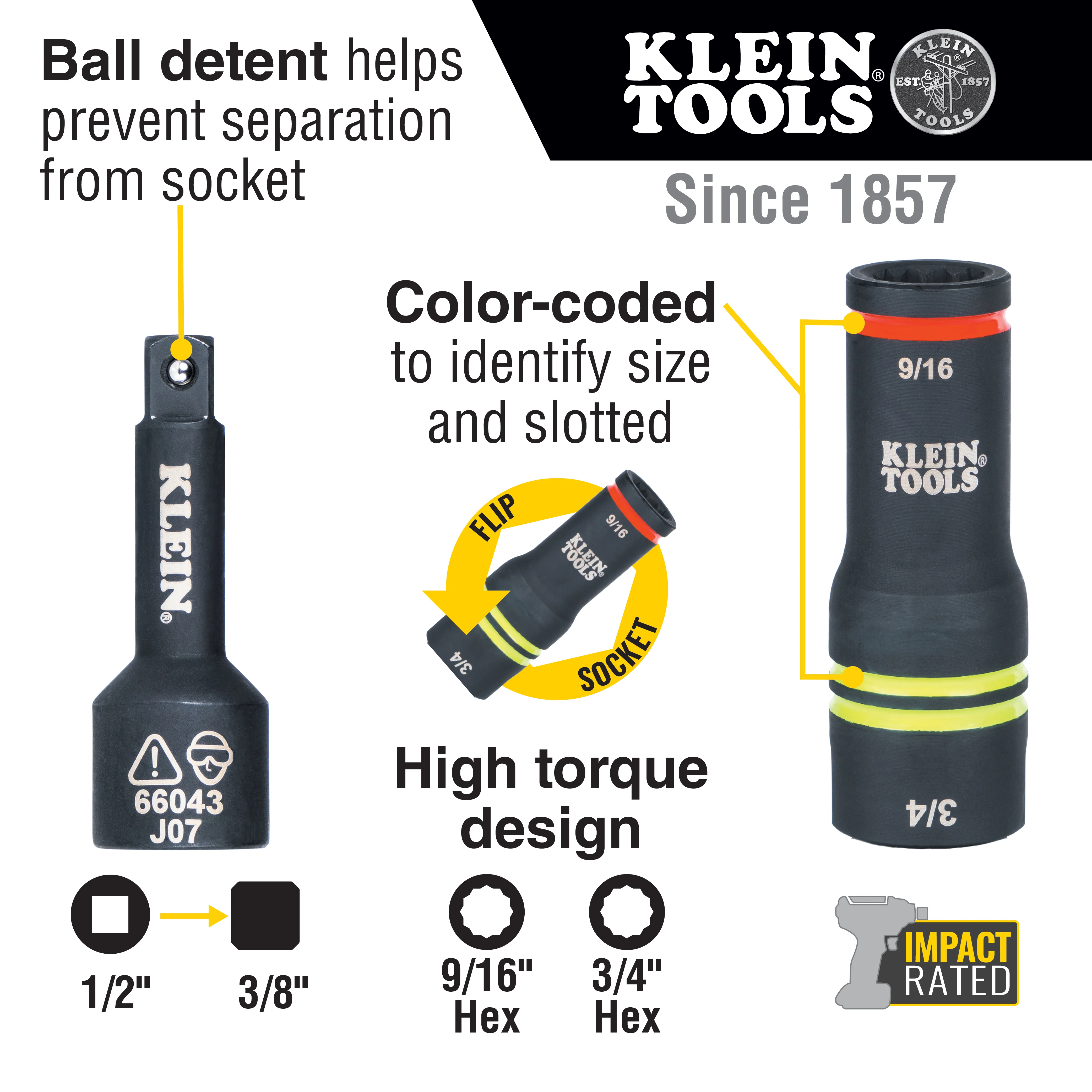 Klein Tools 3-in-1 Flip Impact Socket, Model 66044* - Image 2