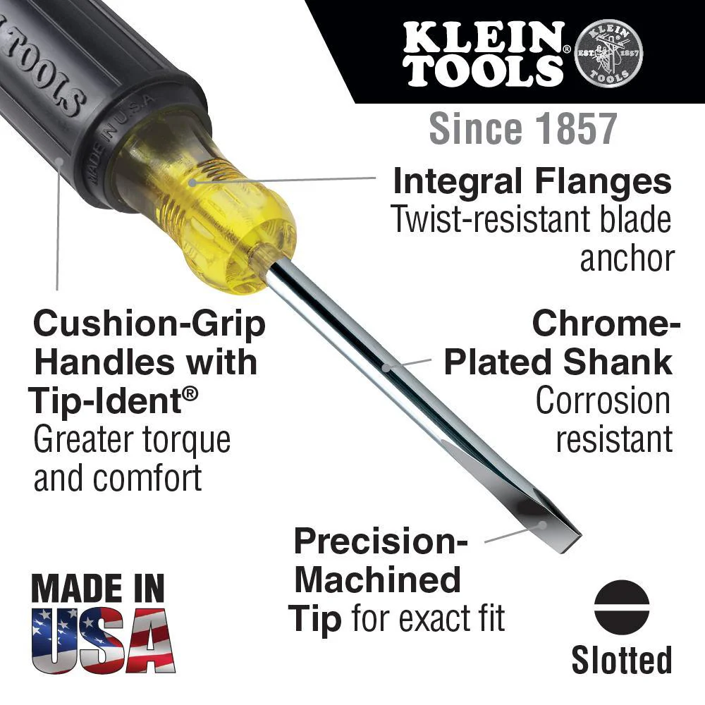 Klein Tools 1/4-Inch Cabinet Tip Screwdriver, 6-Inch Round Shank, Model 605-6 - Image 5
