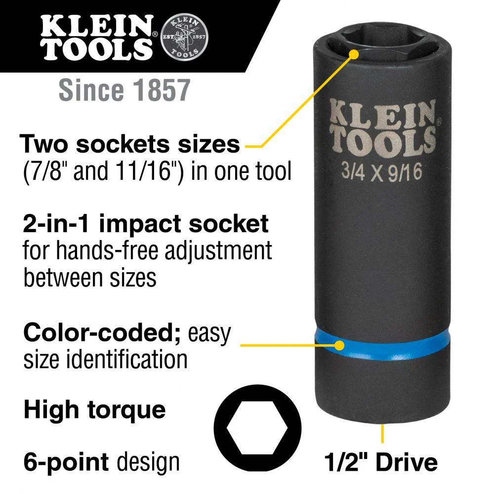 Klein Tools 2-in-1 Impact Socket, 7/8"x11/16", Model 66064* - Image 2