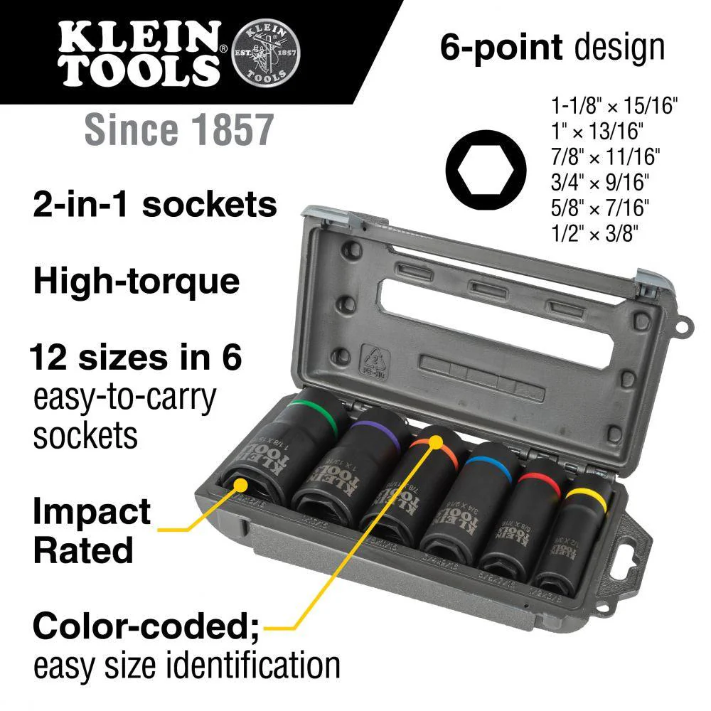 Klein Tools 2-in-1 Impact Socket Set, 6-Point, 6-Piece, Model 66060* - Image 2