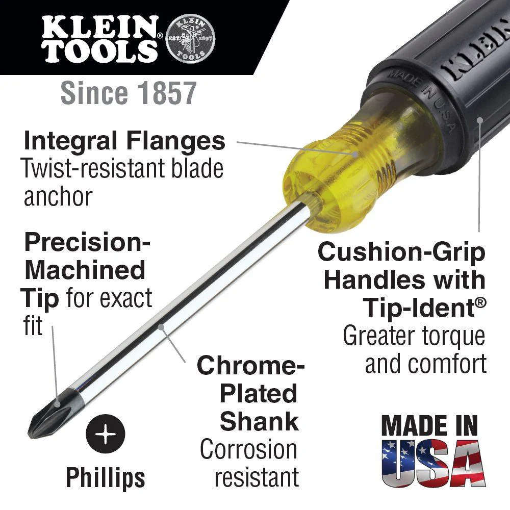 Klein Tools #3 Phillips Screwdriver, 6-Inch Round Shank, Model 603-6 - Image 2