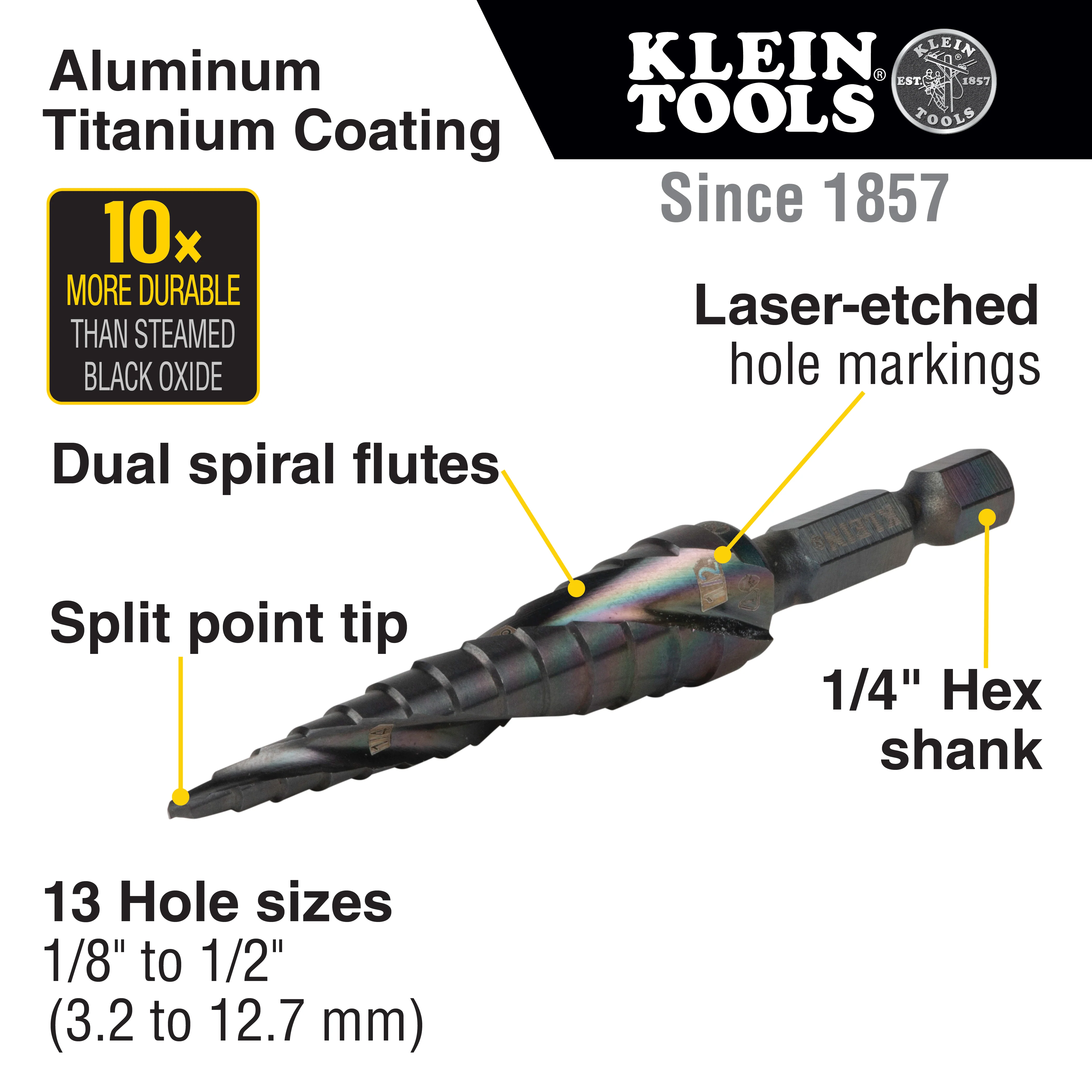 Klein Tools 3 Piece Premium All Purpose Quick-Release Step Bit Kit, Model QRST3PC* - Image 5