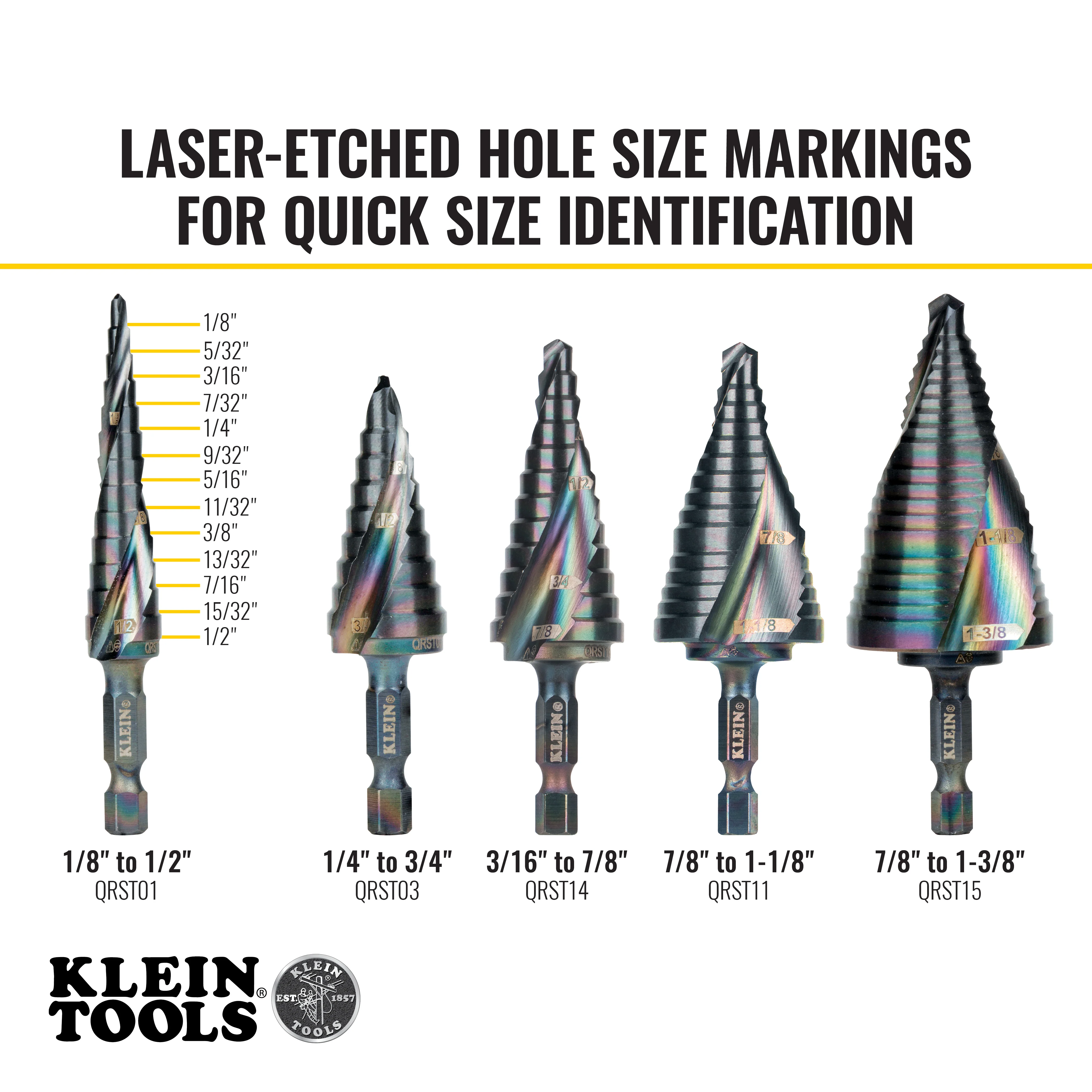 Klein Tools 3 Piece Premium All Purpose Quick-Release Step Bit Kit, Model QRST3PC* - Image 6