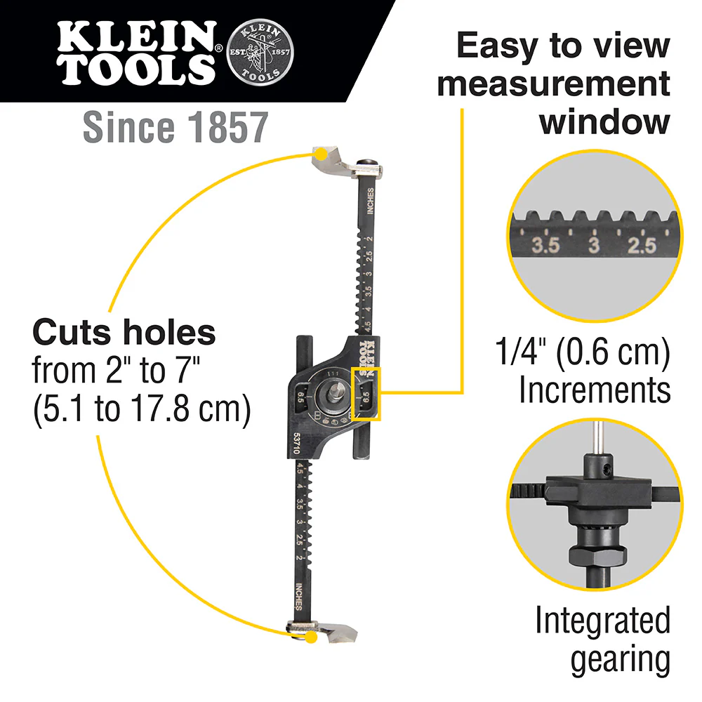 Klein Tools Adjustable Hole Saw with Auto-Set Arms, Model 53710 - Image 2