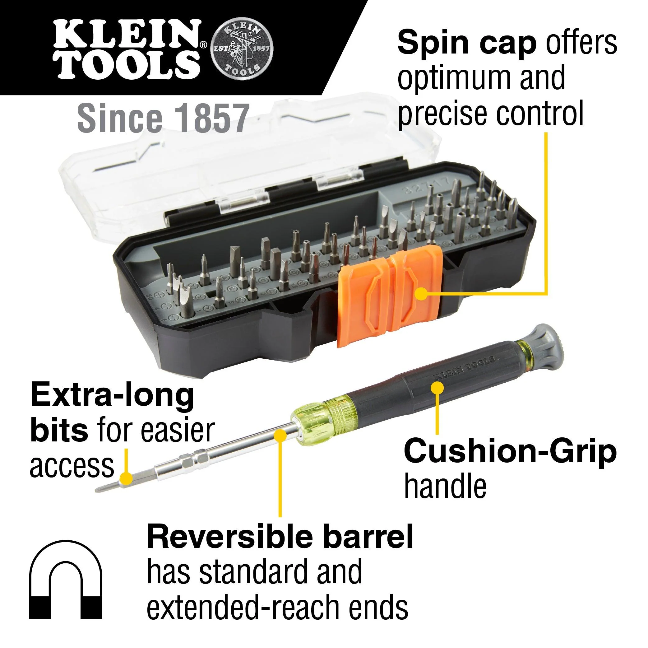Klein Tools All-in-1 Precision Screwdriver Set with Case, Model 32717 - Image 4