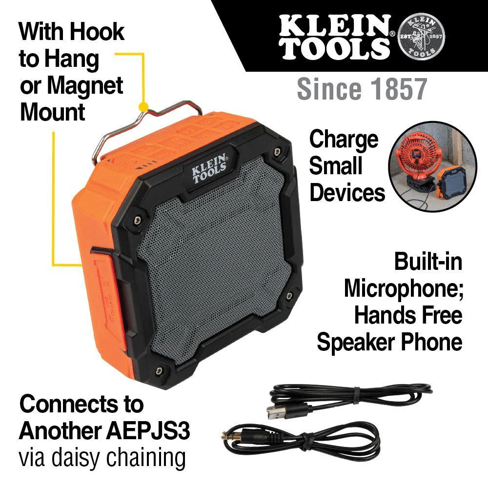Klein Tools Bluetooth® Speaker with Magnetic Strap and Hook, Model AEPJS3 - Image 2