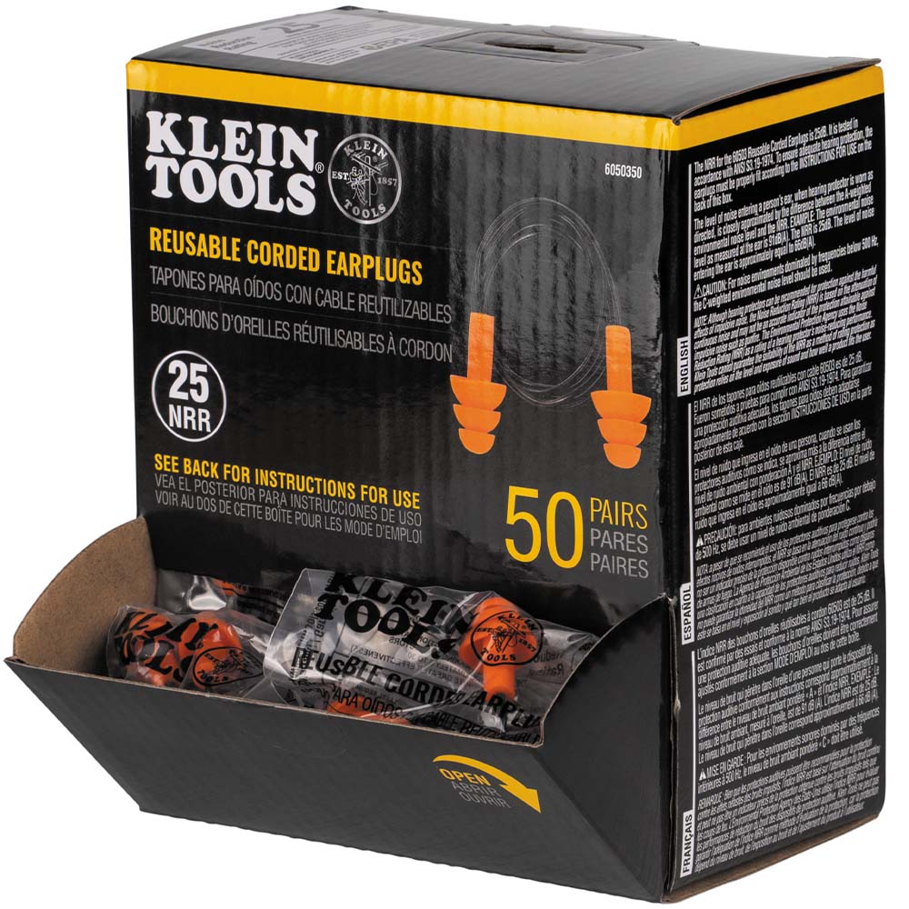 Klein Tools Corded Earplugs, 50 Pairs with Dispenser Box, Model 6050350* - Image 9