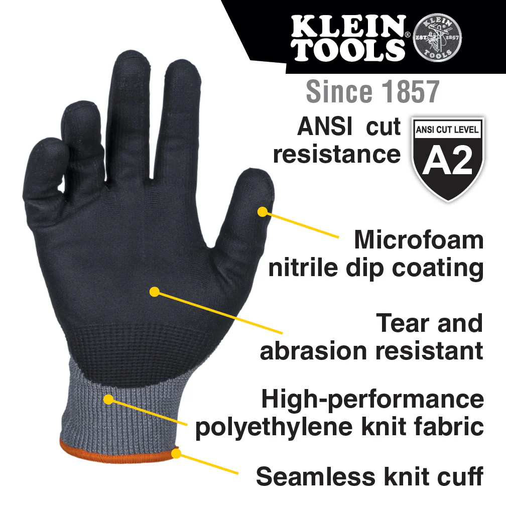 Klein Tools Cut 2 Knit Dip Glove, Large (2 PK), Model 60585 - Image 2