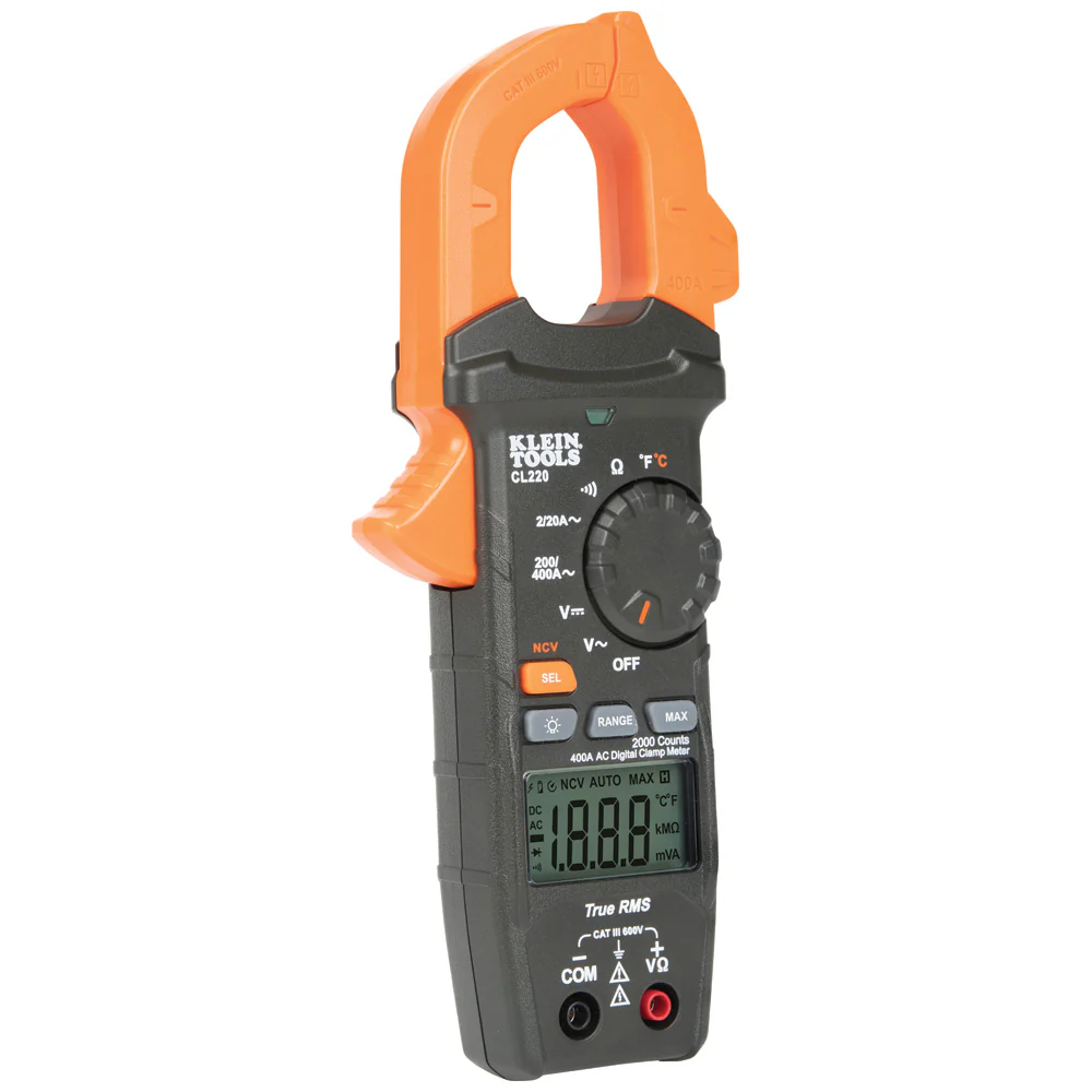 Klein Tools Digital Clamp Meter, AC Auto-Ranging 400 Amp with Temp, Model CL220* - Image 9