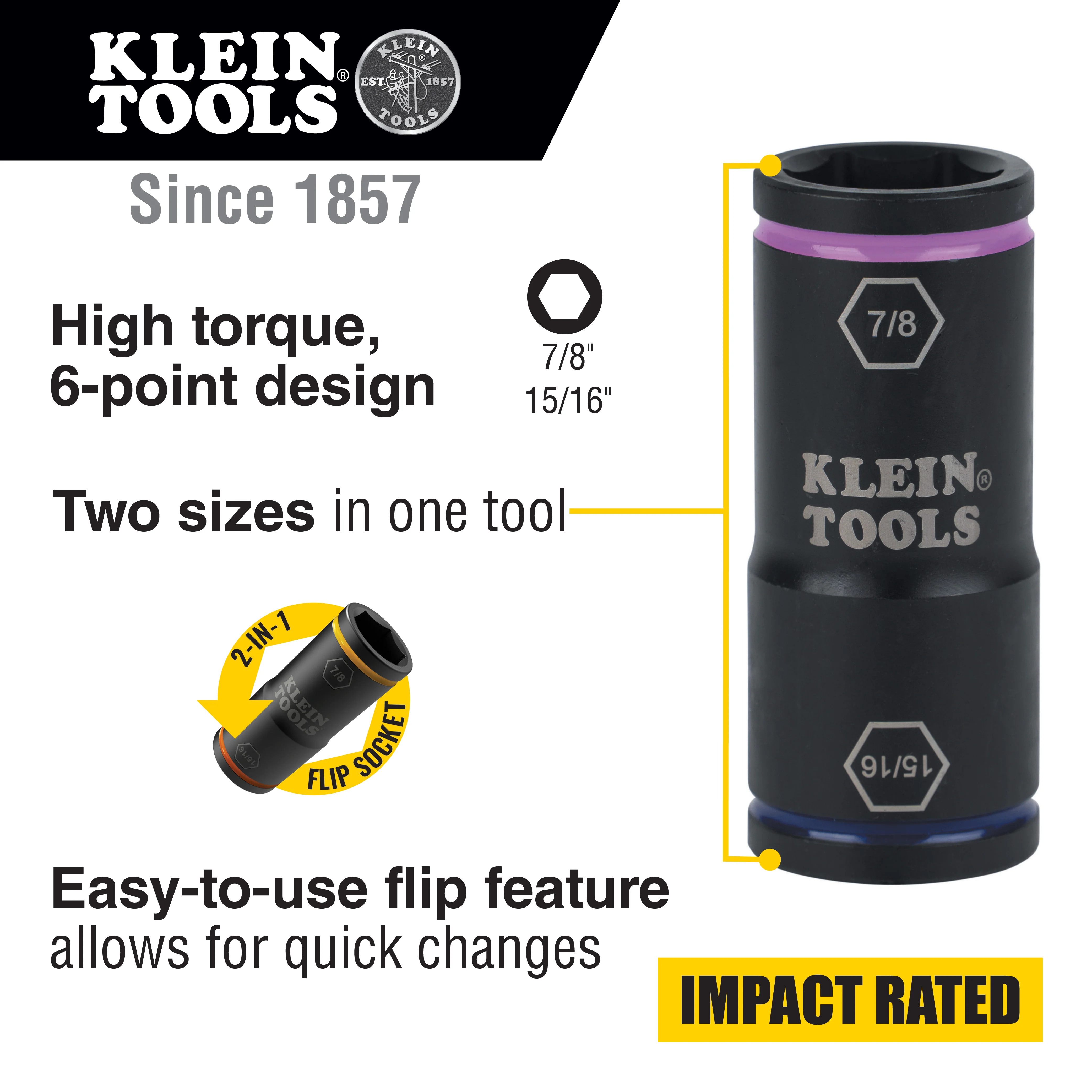 Klein Tools Flip Impact Socket, 15/16 and 7/8-Inch, Model 66073* - Image 2
