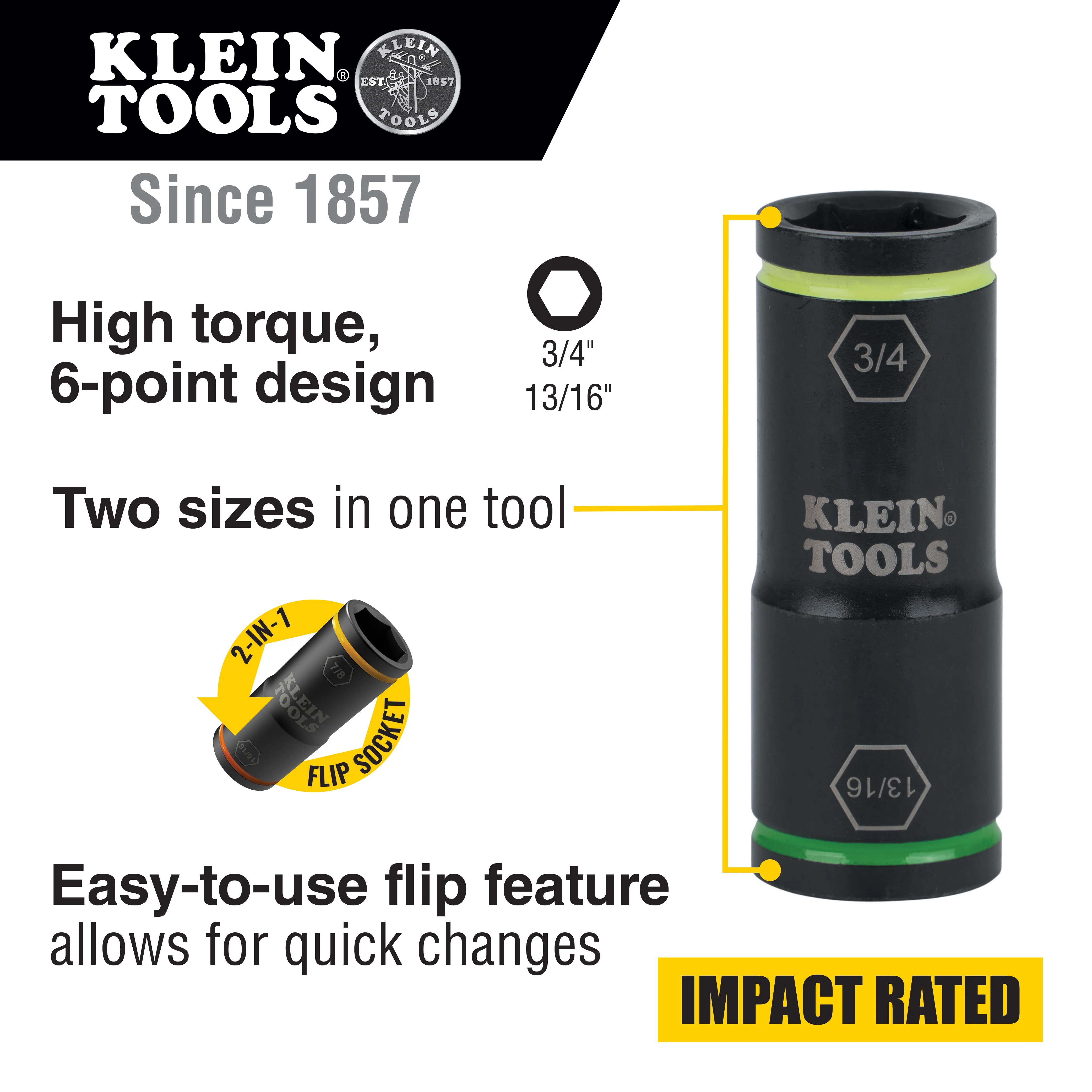 Klein Tools Flip Impact Socket, 3/4 and 13/16-Inch, Model 66074* - Image 2