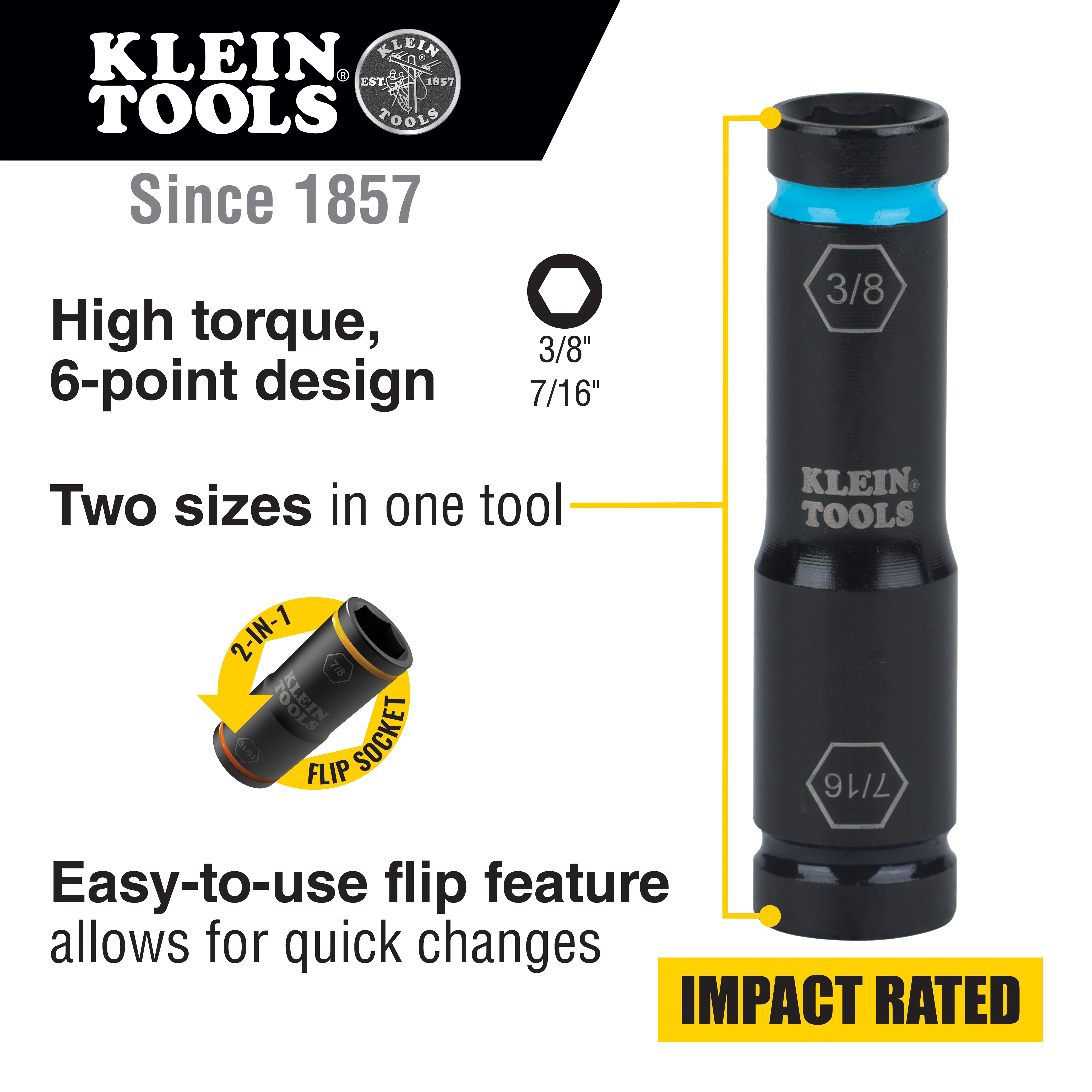 Klein Tools Flip Impact Socket, 7/16 and 3/8-Inch, Model 66077* - Image 2
