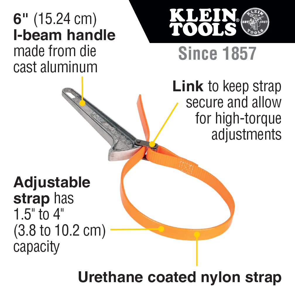 Klein Tools Grip-It™ Strap Wrench, 1-1/2 to 4-Inch, 6-Inch Handle, Model S6HB* - Image 2