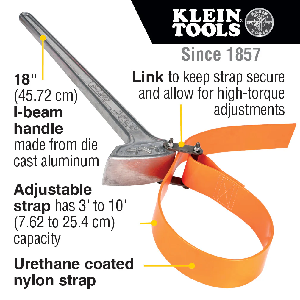 Klein Tools Grip-It™ Strap Wrench, 3 to 10-Inch, 18-Inch Handle, Model S18HB* - Image 2