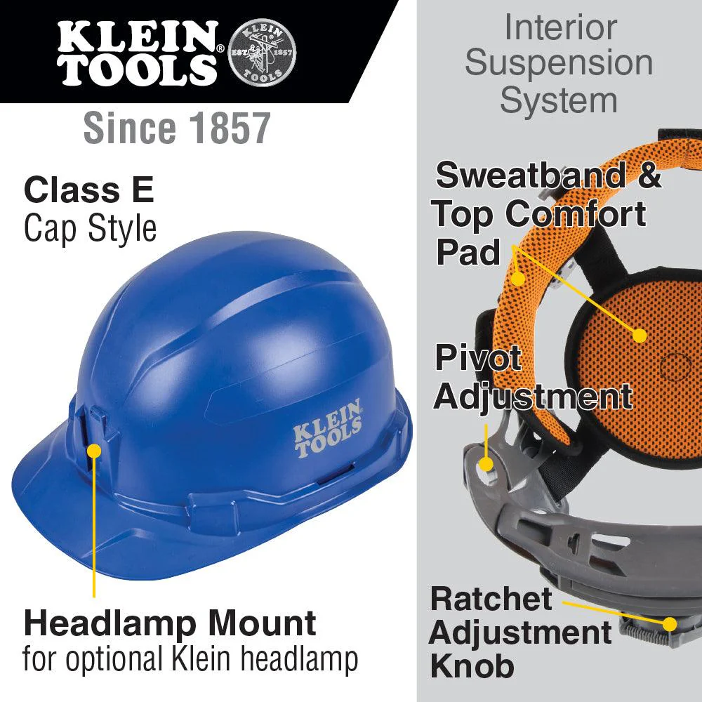 Klein Tools Hard Hat Cap Style Non-vented, Blue, Model 60248 - Image 6