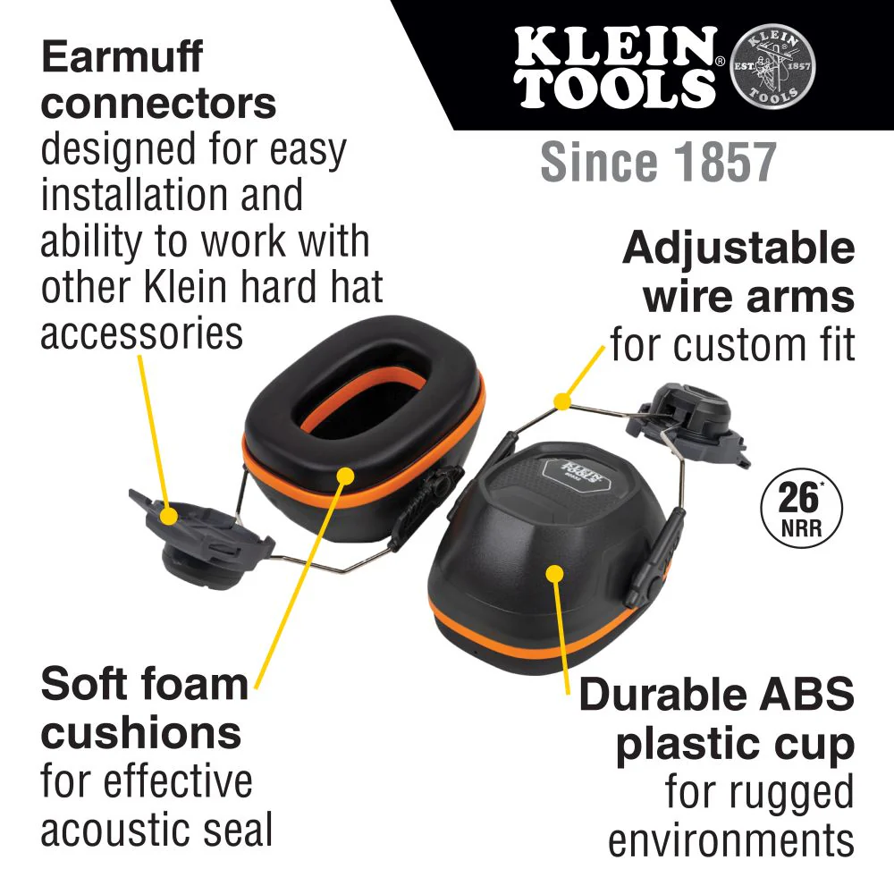 Klein Tools Hard Hat Earmuffs for Cap Style and Safety Helmets, Model 60532 - Image 2