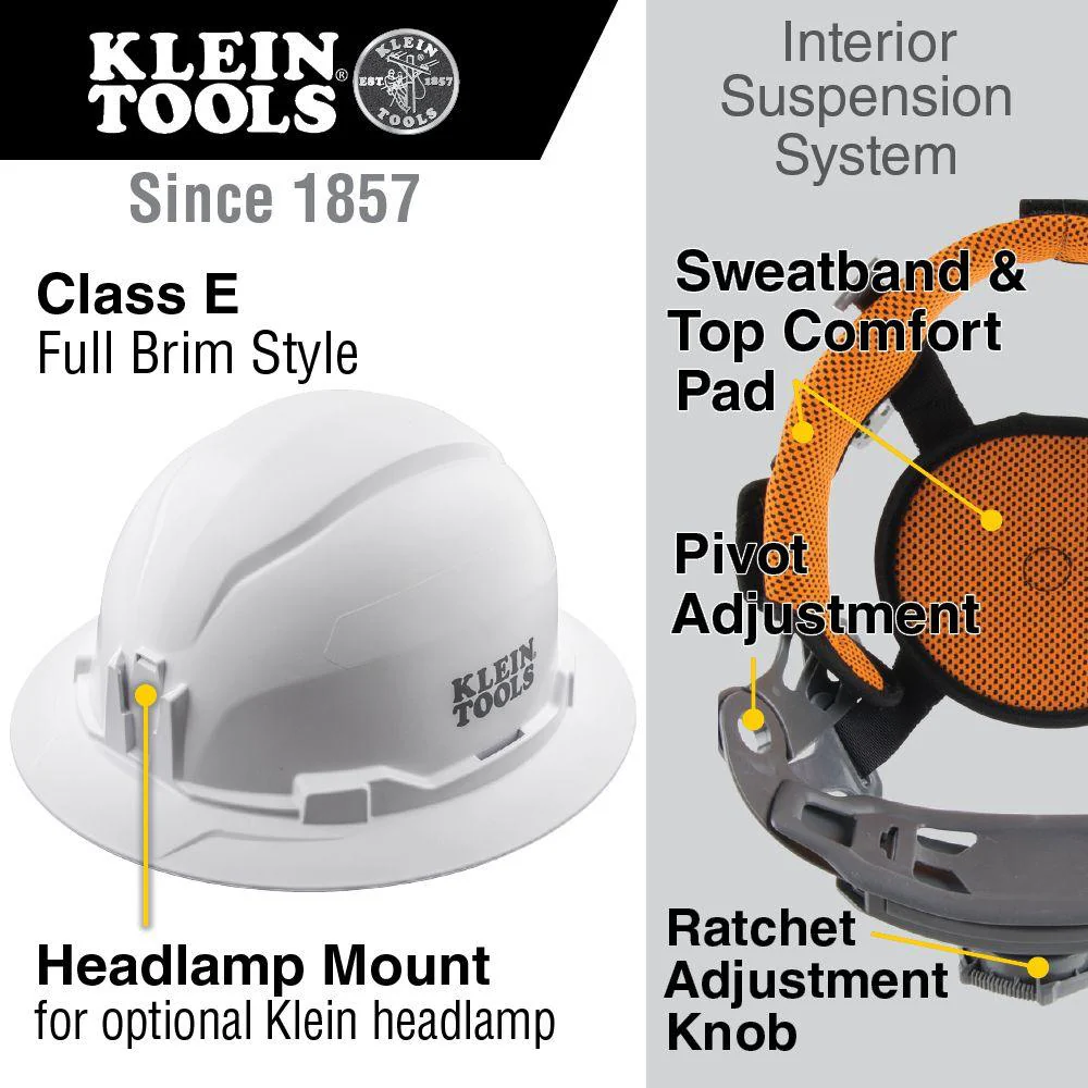 Klein Tools Hard Hat, Non-Vented, Full Brim Style, White, Model 60400 - Image 2