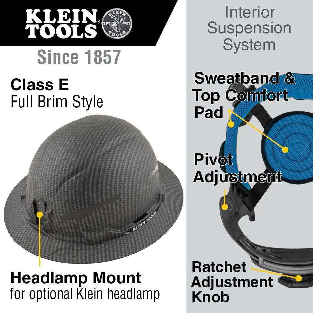 Klein Tools Hard Hat, Premium KARBN™ Pattern, Non-Vented Full Brim, Class E, Model 60345 - Image 2