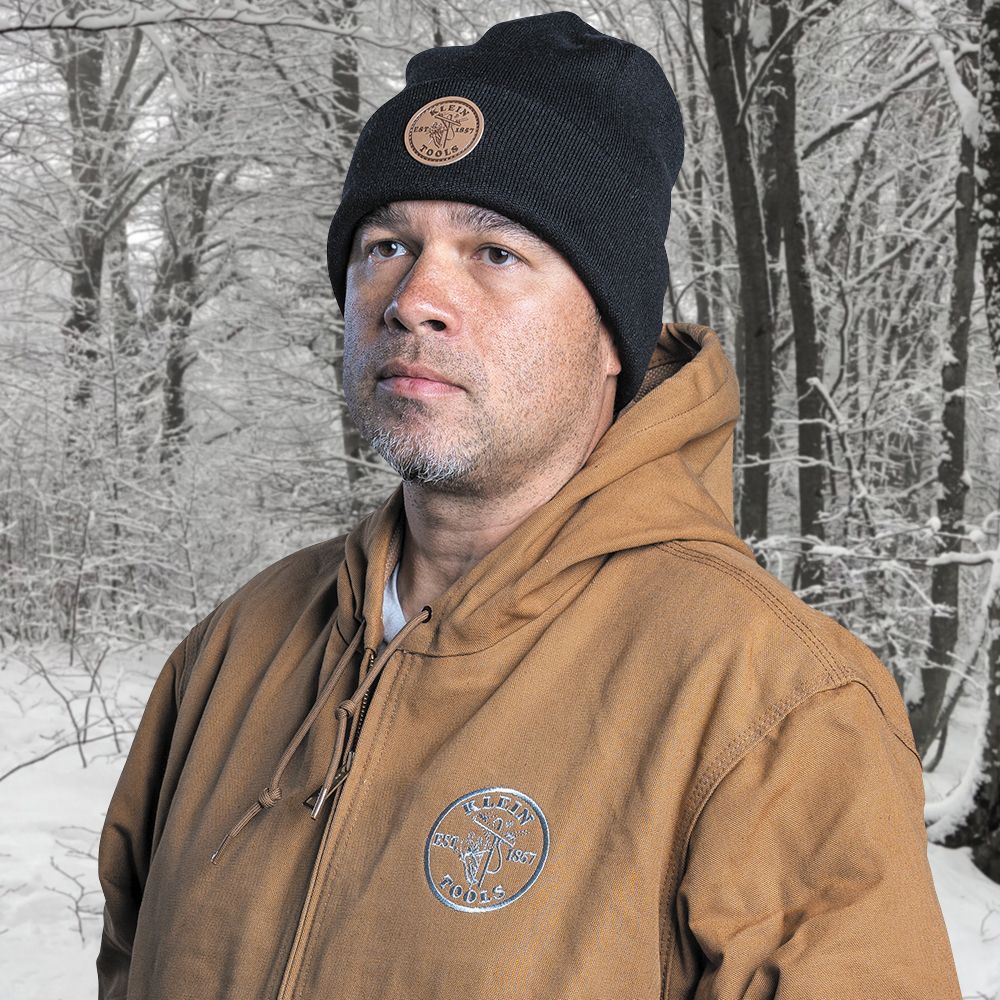 Klein Tools Heavy Knit Hat, Black, Leather Logo, Model 60569 - Image 4