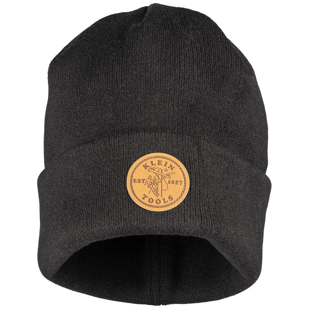 Klein Tools Heavy Knit Hat, Black, Leather Logo, Model 60569 - Image 5