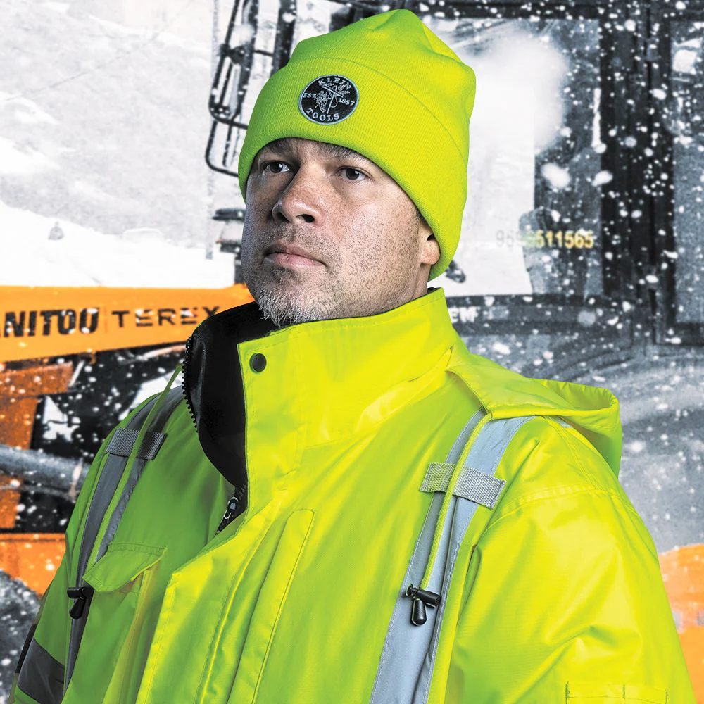 Klein Tools Heavy Knit Hat, High-Visibility Yellow, Patch Logo, Model 60568 - Image 3