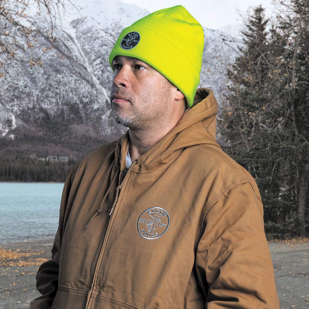 Klein Tools Heavy Knit Hat, High-Visibility Yellow, Patch Logo, Model 60568 - Image 4