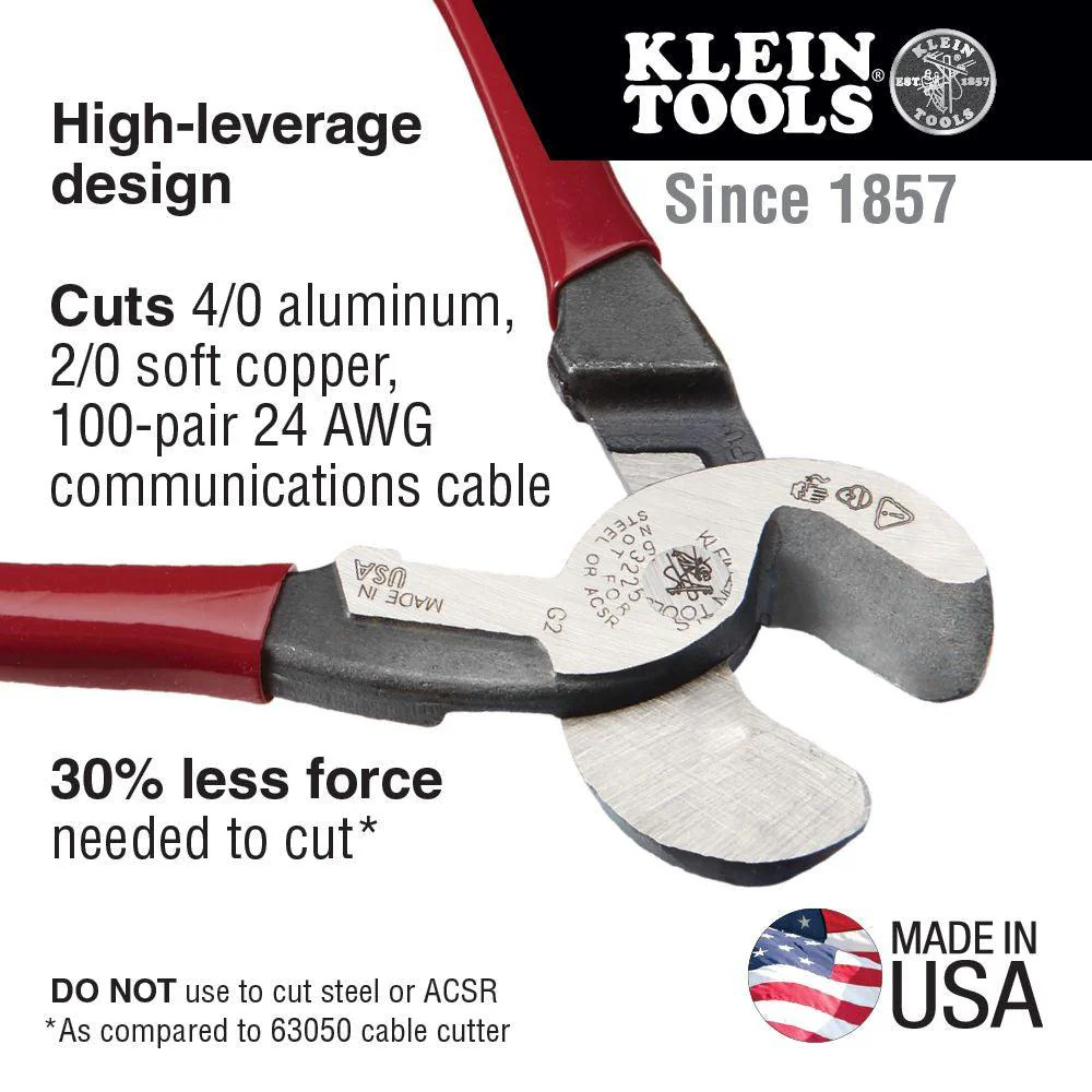 Klein Tools High-Leverage Cable Cutter, Model 63225 - Image 2