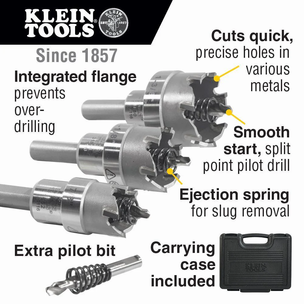 Klein Tools Hole Saw Kit, Carbide Hole Cutter, 4-Piece, Model 31872* - Image 2
