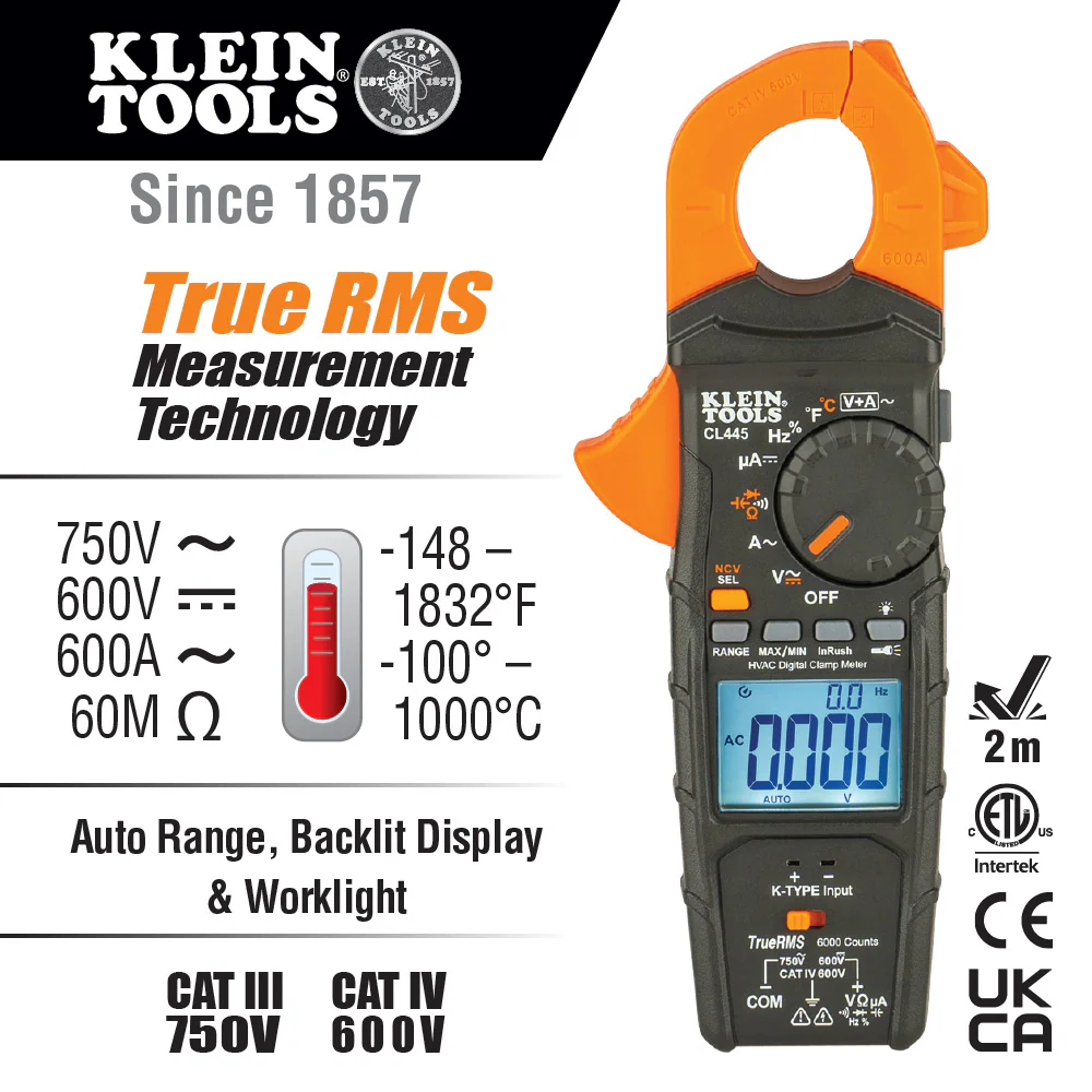 Klein Tools HVAC Clamp Meter, Model CL445* - Image 2