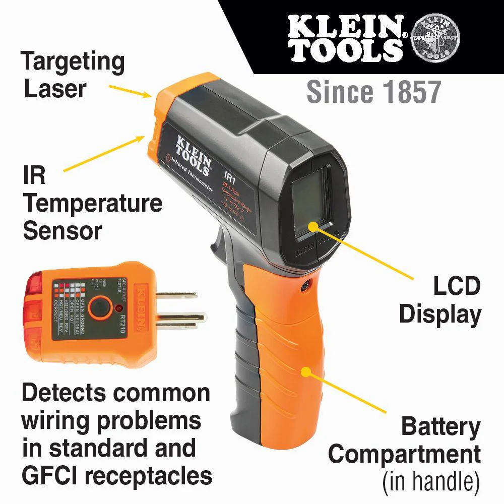 Klein Tools Infrared Thermometer with GFCI receptacle tester, Model IR1KIT* - Image 2