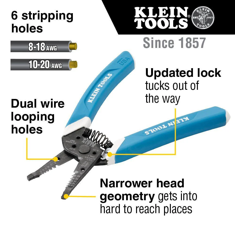Klein Tools Klein-Kurve® Wire Stripper / Cutter, 8-20 AWG, Model K11095 - Image 2