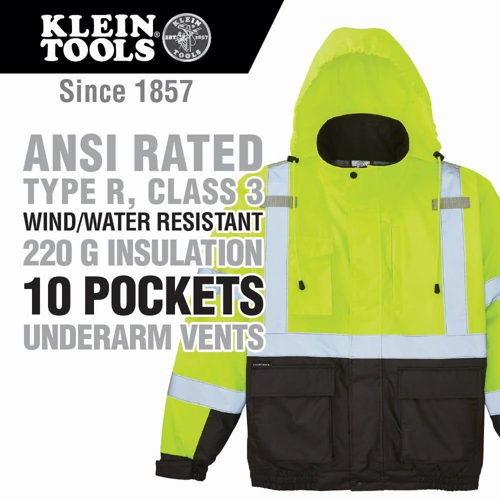 Klein Tools Large High-Visibility Yellow Winter Bomber Jacket, Model 60364 - Image 13
